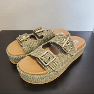 NEW STEVE MADDEN Karrigan Raffia Platform Slide Sandal Size 8.5